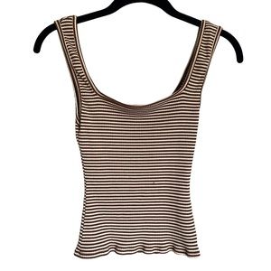 Reformation Brown and White Striped Ribbed Tank Top